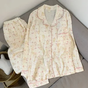 M-5XL Plus Size Pajama Set for Women Fall Winter Cute Plus Size Sleepwear Ladies Comfortable Loungewear Women's Home Clothes