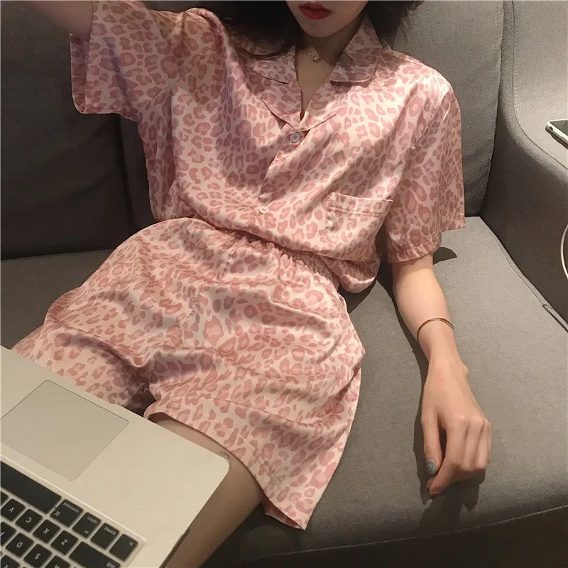 Women Pajamas Homewear Set Short-Sleeved Shorts Two-Piece Set Printed Girl Cardigan Nightwear Loungewear Comfortable Sleepwear - Image 3