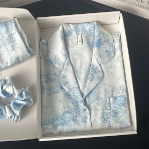 Plus Size Women's Sleepwear Simple Satin Pajama Set Long Sleeve Buttons Lapel Top with Elastic Pants Loungewear 2 Piece Nighty